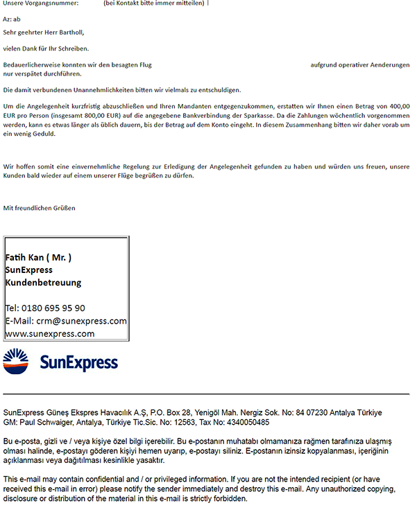 SunExpress Entschaedigung Musterbrief